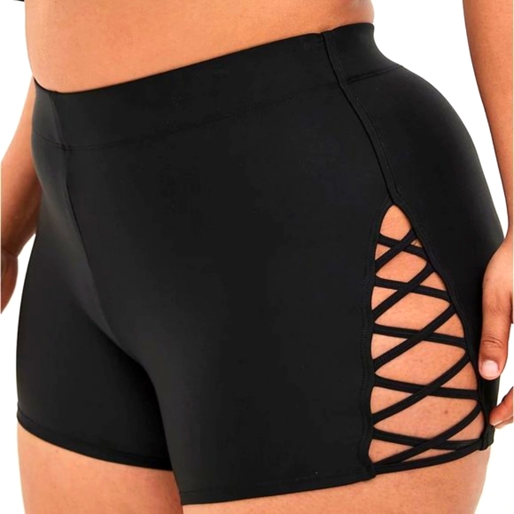 ❤️NWT VINTAGE TORRID SEXY STRAPPY SIDE SWIM SHORT BLACK SWIM BOTTOM - Picture 3 of 9